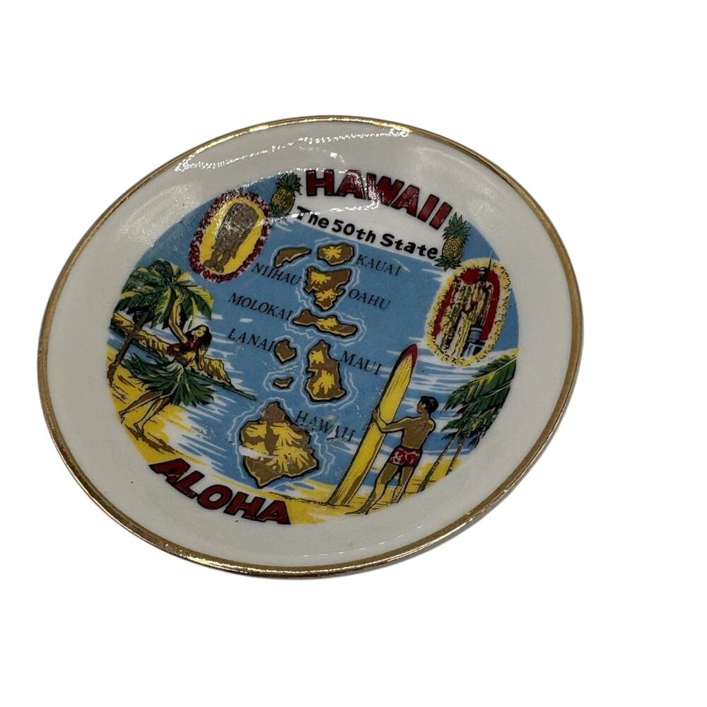 Vintage Hawaii The 50th State Souvenir Dish Plate Islands Map Aloha - Picture 2 of 6